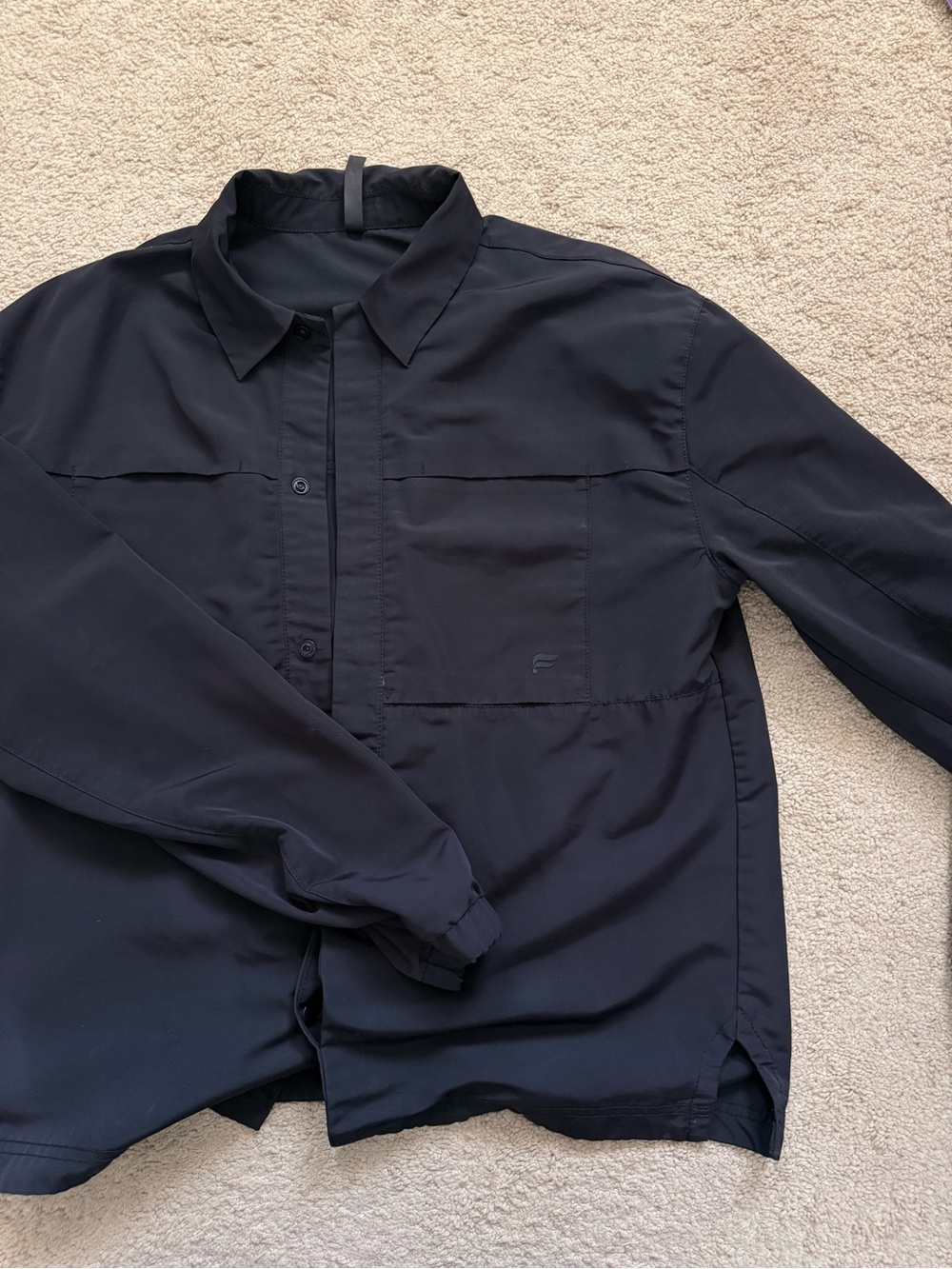 Fabletics Men's Black Lightweight Button-Front Rain Shirt